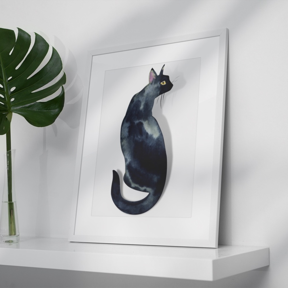 Watercolor Black Cat Portrait Wall Art Print Poster Unframed - Picture 5 of 16